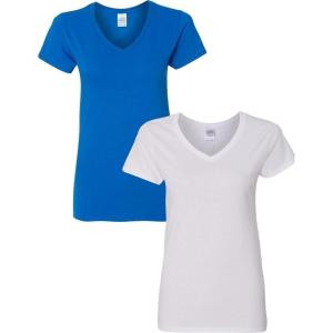 imageGildan Womens Heavy Cotton VNeck TShirt 2PackRoyalWhite