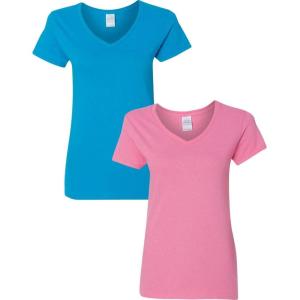 imageGildan Womens Heavy Cotton VNeck TShirt 2PackSapphireAzalea