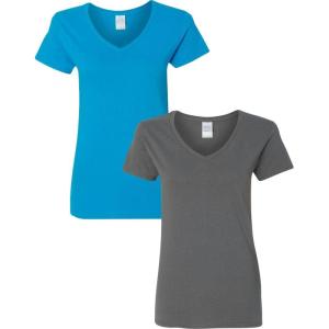 imageGildan Womens Heavy Cotton VNeck TShirt 2PackSapphireCharcoal
