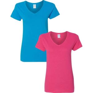 imageGildan Womens Heavy Cotton VNeck TShirt 2PackSapphireHeliconia