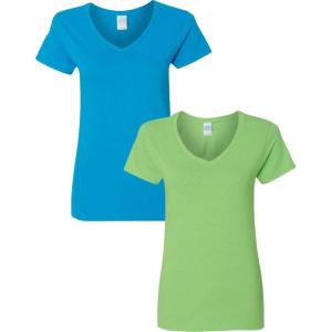 imageGildan Womens Heavy Cotton VNeck TShirt 2PackSapphireLime