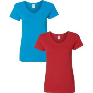 imageGildan Womens Heavy Cotton VNeck TShirt 2PackSapphireRed