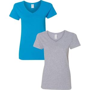 imageGildan Womens Heavy Cotton VNeck TShirt 2PackSapphireSport Grey