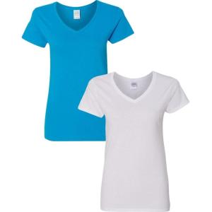 imageGildan Womens Heavy Cotton VNeck TShirt 2PackSapphireWhite