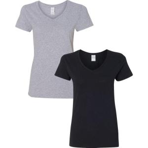imageGildan Womens Heavy Cotton VNeck TShirt 2PackSportgrayBlack