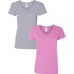 imageGildan Womens Heavy Cotton VNeck TShirt 2PackSportgrayHeatherorchid