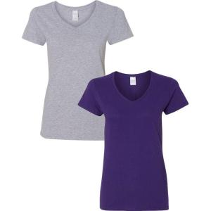 imageGildan Womens Heavy Cotton VNeck TShirt 2PackSportgrayPurple