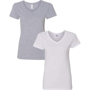 imageGildan Womens Heavy Cotton VNeck TShirt 2PackSportgrayWhite