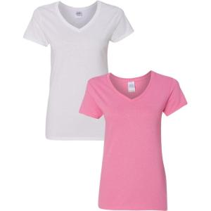 imageGildan Womens Heavy Cotton VNeck TShirt 2PackWhiteAzalea