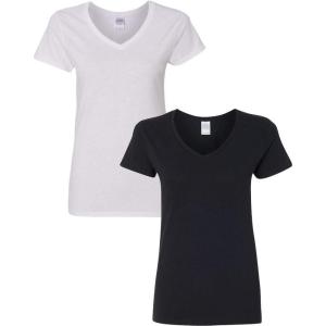 imageGildan Womens Heavy Cotton VNeck TShirt 2PackWhiteBlack