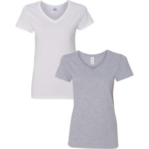 imageGildan Womens Heavy Cotton VNeck TShirt 2PackWhiteGray
