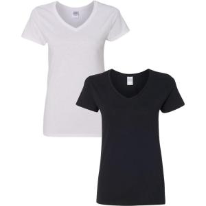 imageGildan Womens Heavy Cotton VNeck TShirt 2PackWhiteblack