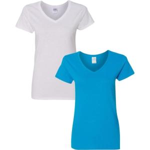 imageGildan Womens Heavy Cotton VNeck TShirt 2PackWhitesapphire