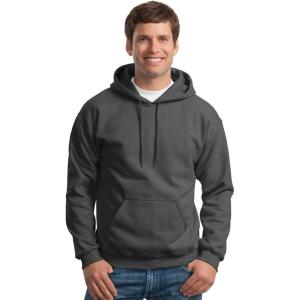 imageGildan Mens Heavy Blend Drawcord Hooded Sweatshirt Safety PinkDark Heather