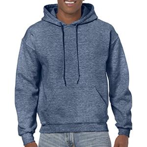 imageGildan Mens Heavy Blend Drawcord Hooded Sweatshirt Safety PinkHeather Sport Dark Navy
