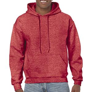 imageGildan Mens Heavy Blend Drawcord Hooded Sweatshirt Safety PinkHeather Sport Scarlet Red