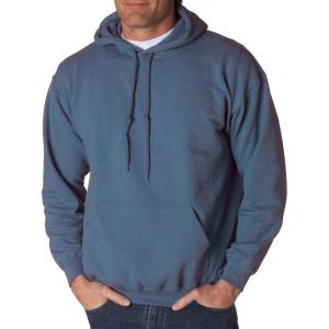 imageGildan Mens Heavy Blend Drawcord Hooded Sweatshirt Safety PinkIndigo Blue