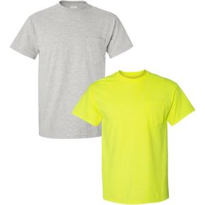 imageGildan Adult Ultra Cotton TShirt with Pocket Style G2300 2Pack1 Ash  1 Safety Green