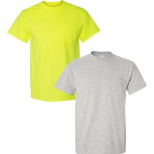 imageGildan Adult Ultra Cotton TShirt with Pocket Style G2300 2Pack1 Safety Green  1 Ash