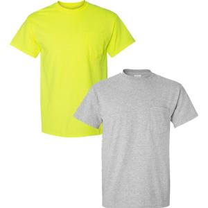imageGildan Adult Ultra Cotton TShirt with Pocket Style G2300 2Pack1 Safety Green  1 Sport Grey