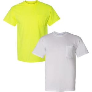imageGildan Adult Ultra Cotton TShirt with Pocket Style G2300 2Pack1 Safety Green  1 White