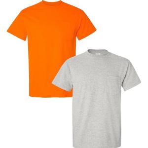 imageGildan Adult Ultra Cotton TShirt with Pocket Style G2300 2Pack1 Safety Orange  1 Ash