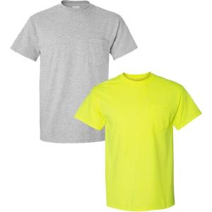 imageGildan Adult Ultra Cotton TShirt with Pocket Style G2300 2Pack1 Sport Grey  1 Safety Green