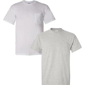 imageGildan Adult Ultra Cotton TShirt with Pocket Style G2300 2Pack1 White  1 Ash