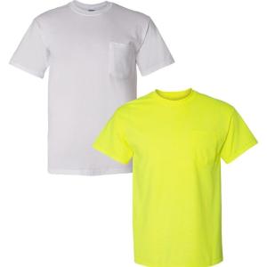 imageGildan Adult Ultra Cotton TShirt with Pocket Style G2300 2Pack1 White  1 Safety Green
