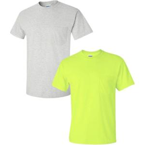 imageGildan Adult Ultra Cotton TShirt with Pocket Style G2300 2PackAshSafetygreen