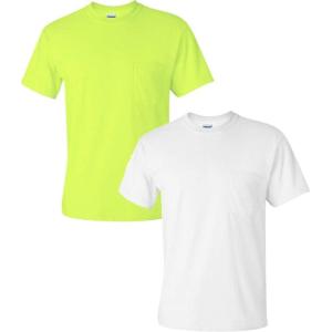 imageGildan Adult Ultra Cotton TShirt with Pocket Style G2300 2PackSafetygreenWhite
