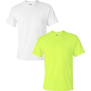 imageGildan Adult Ultra Cotton TShirt with Pocket Style G2300 2PackWhiteSafetygreen