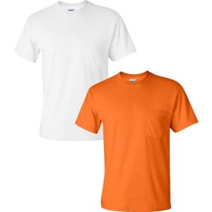 imageGildan Adult Ultra Cotton TShirt with Pocket Style G2300 2PackWhiteSafetyorange